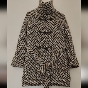 Sparrow Coat Black and Cream High Funnel Collar Neck